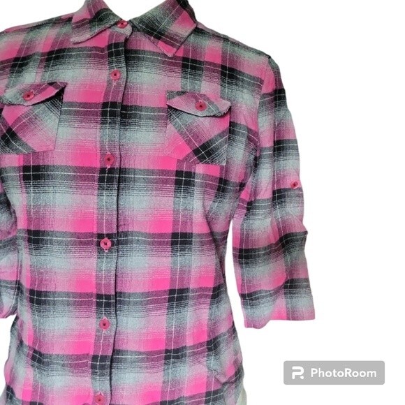 VANS Pink Plaid Button Down Shirt - M - Picture 3 of 10